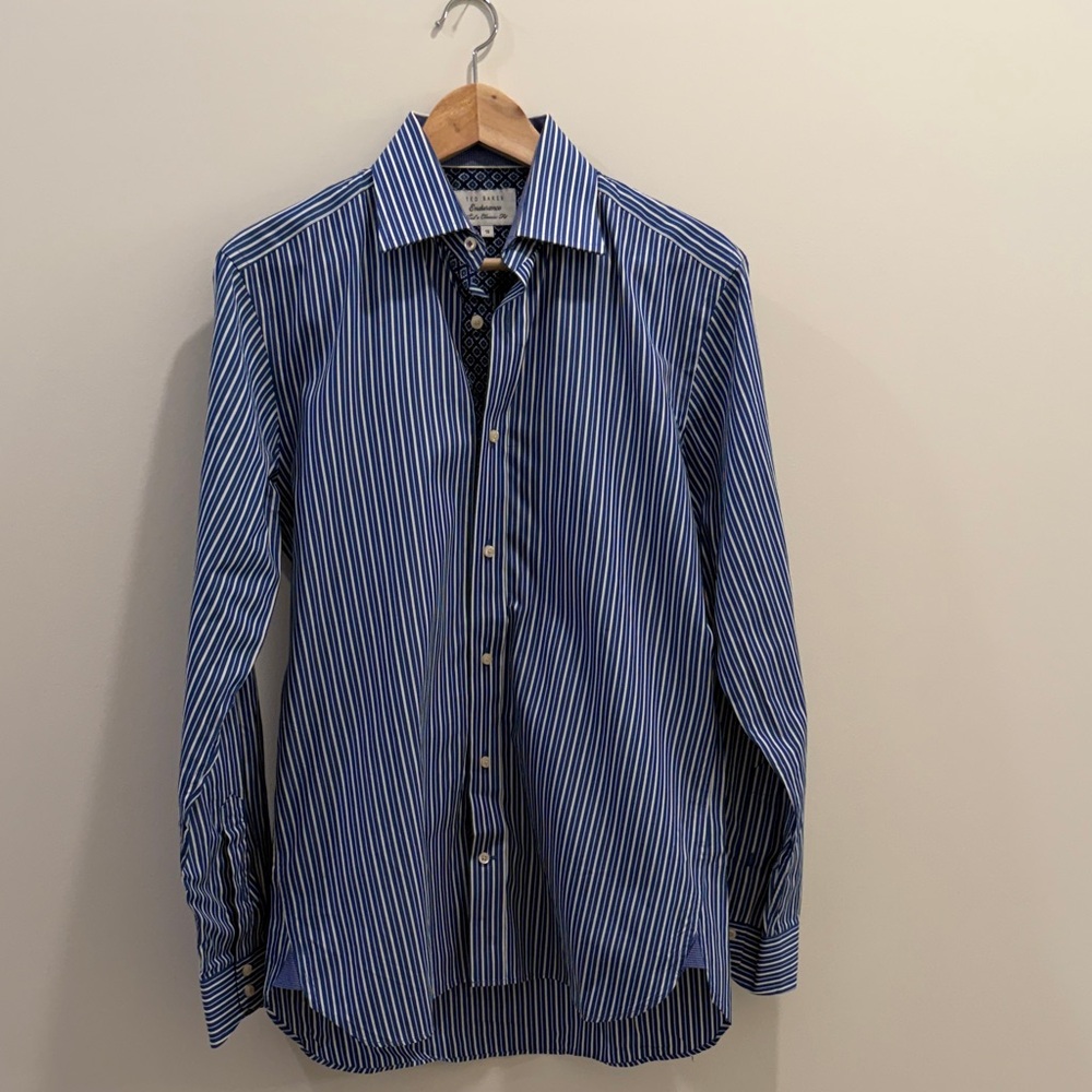 Ted Baker Endurance Navy and White Striped Dress Shirt